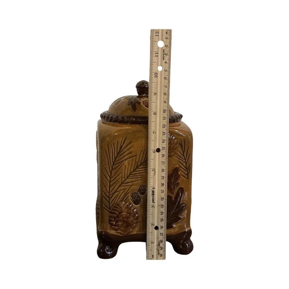 Heartfelt Kitchen Creations Ceramic Woodland Canister Pinecone Acorn Brown 9.5in